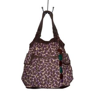 Lucky Brand  Vintage Inspired Bag Brown Leather Canvas Shoulder Hobo Tote